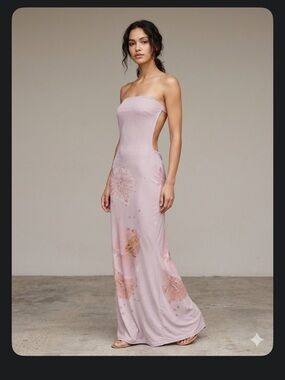 Strapless Dusty Pink Floral Maxi Dress